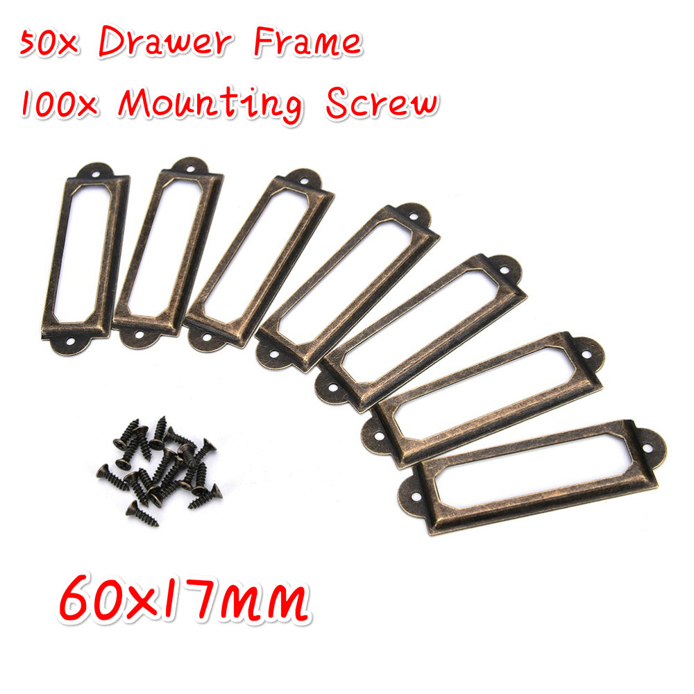 Furniture Hardware Names - 50Pcsโบราณทองเหลืองป้ายโลหะดึงกรอบแฟ้มชื่อผู้ถือบัตรเฟอร์นิเจอร์ฮาร์ดแวร์สำหรับตู้ลิ้นชักกล่องกรณี