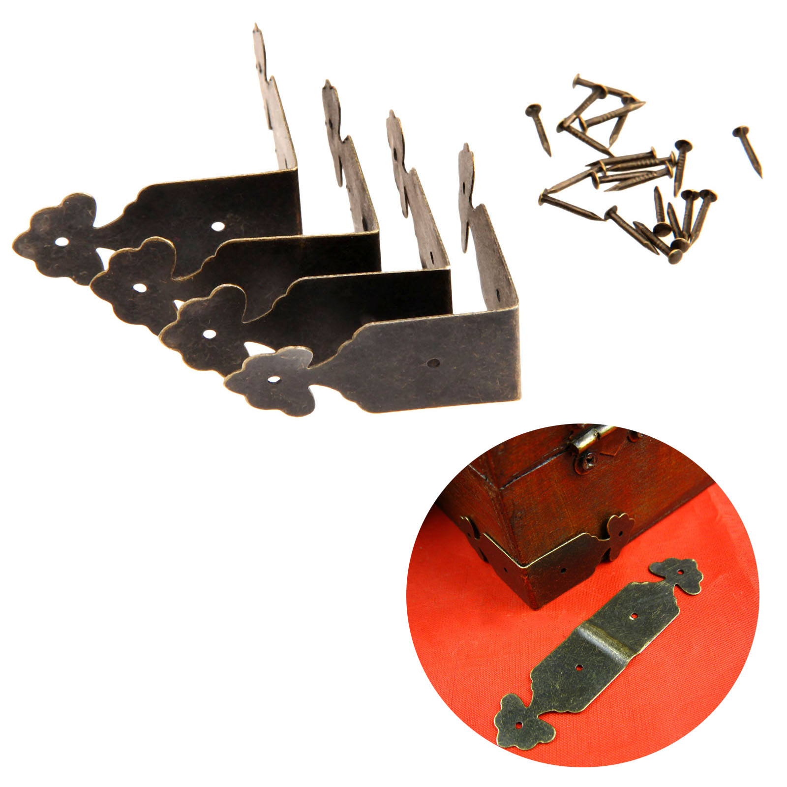 Furniture Hardware And Fittings - 4pcs ตัวป้องกันมุมเหล็กดอกไม้ Bracket กล่องครอบคลุมโต๊ะขา Antique Bronze