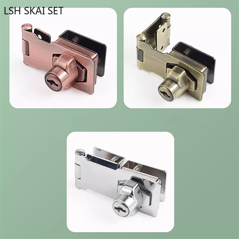 Furniture Hardware Stores - ชุดล็อกประตูกระจกแบบไม่เจาะล็อกตู้เก็บของล็อคประตูบานเลื่อนอัลลอยด์สังกะสีแบบเปิดคู่พร้อมอุปกรณ์เหล็กเครื่องตกแต่งบ้านกุญแจ