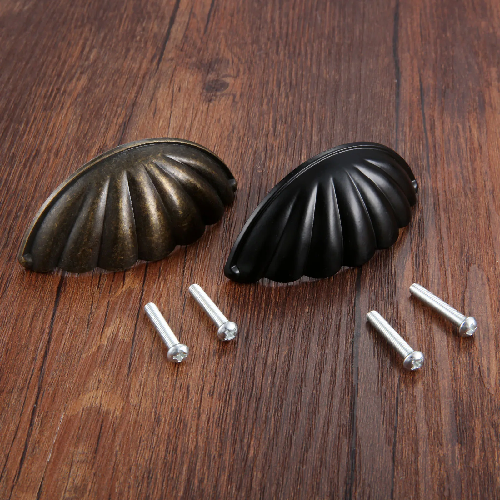 Furniture Hardware Factory - 1Pc Alloy Shell รูปทรงครึ่งวงกลมดึง64มม.ลิ้นชักประตูตู้เฟอร์นิเจอร์ดอกไม้ Antique Bronze/สีดำ