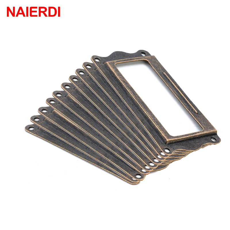 Furniture Hardware Names - 10pcs NAIERDI โบราณทองเหลือง 64*32 มม.ป้ายดึงกรอบชื่อการ์ดผู้ถือตู้ลิ้นชักกล่องกรณีลูกบิดสำหรับฮาร์ดแวร์เฟอร์นิเจอร์