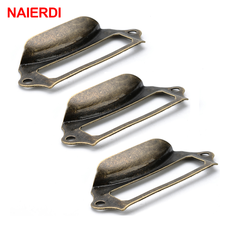 Furniture Hardware Names - 10pcs NAIERDI โบราณจับกล่องป้าย Retro ดึงกรอบชื่อผู้ถือบัตรลูกบิดสำหรับตู้ลิ้นชักเฟอร์นิเจอร์ประตูฮาร์ดแวร์