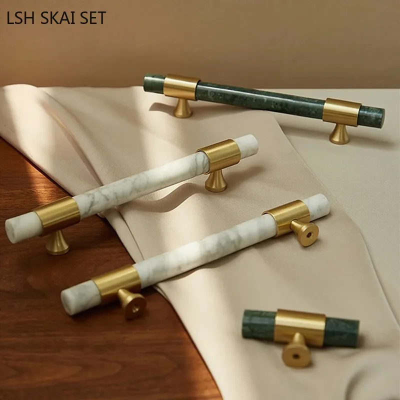 Furniture And Hardware Supplies - มือจับทองเหลืองหินอ่อน1ชิ้นไฟด้ามจับตู้ห้องครัว KNOB Laci สไตล์นอร์ดิกหรูหราอุปกรณ์อุปกรณ์เหล็กเครื่องตกแต่งบ้านลูกบิดประตูตู้เสื้อผ้า