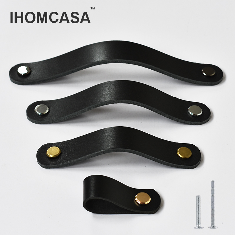 IHOMCASA หนังสีดํา Knobs ตู้ตู - Furniture Hardware Factory บทวิจารณ์และราคา